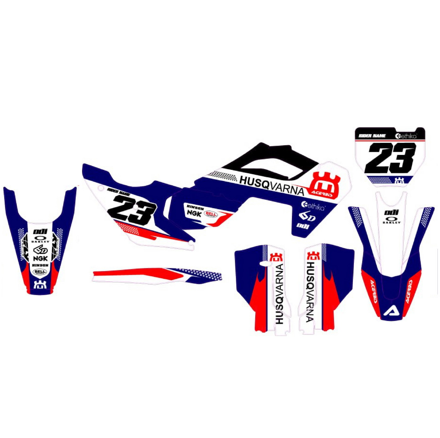 KIT DECO HUSQVARNA 3 BLEU ROUGE BLANC